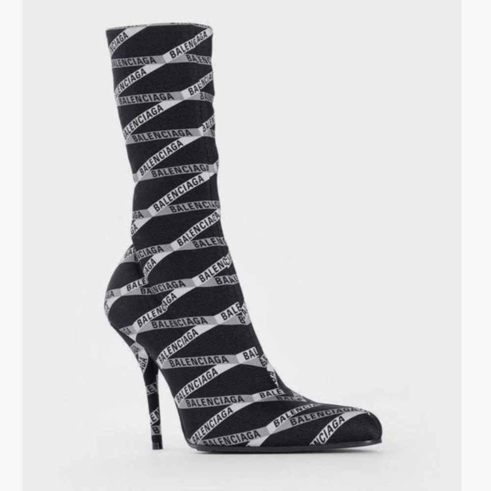 BALENCIAGA Black Monogram Pointy Toe Sock Bootie, 9.5, NWT - Picture 10 of 16